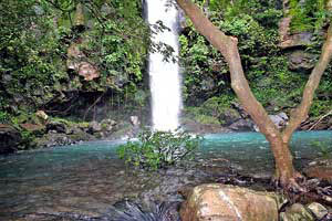 A cool waterfall indicates of the volcano watershed to the Guanacaste lowlands.